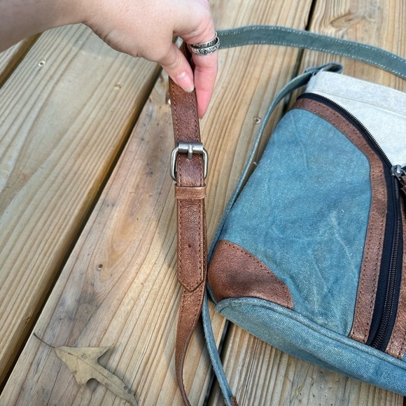 Mona B Cross City Ocean Canvas Tassel Detail Leather Crossbody Bag - Picture 4 of 11